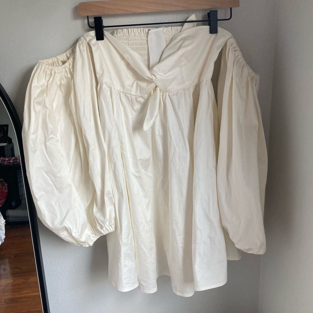 NWT For Love & Lemons Bridal Saint Lucia Mini Dress Off Shoulder Tie Front S